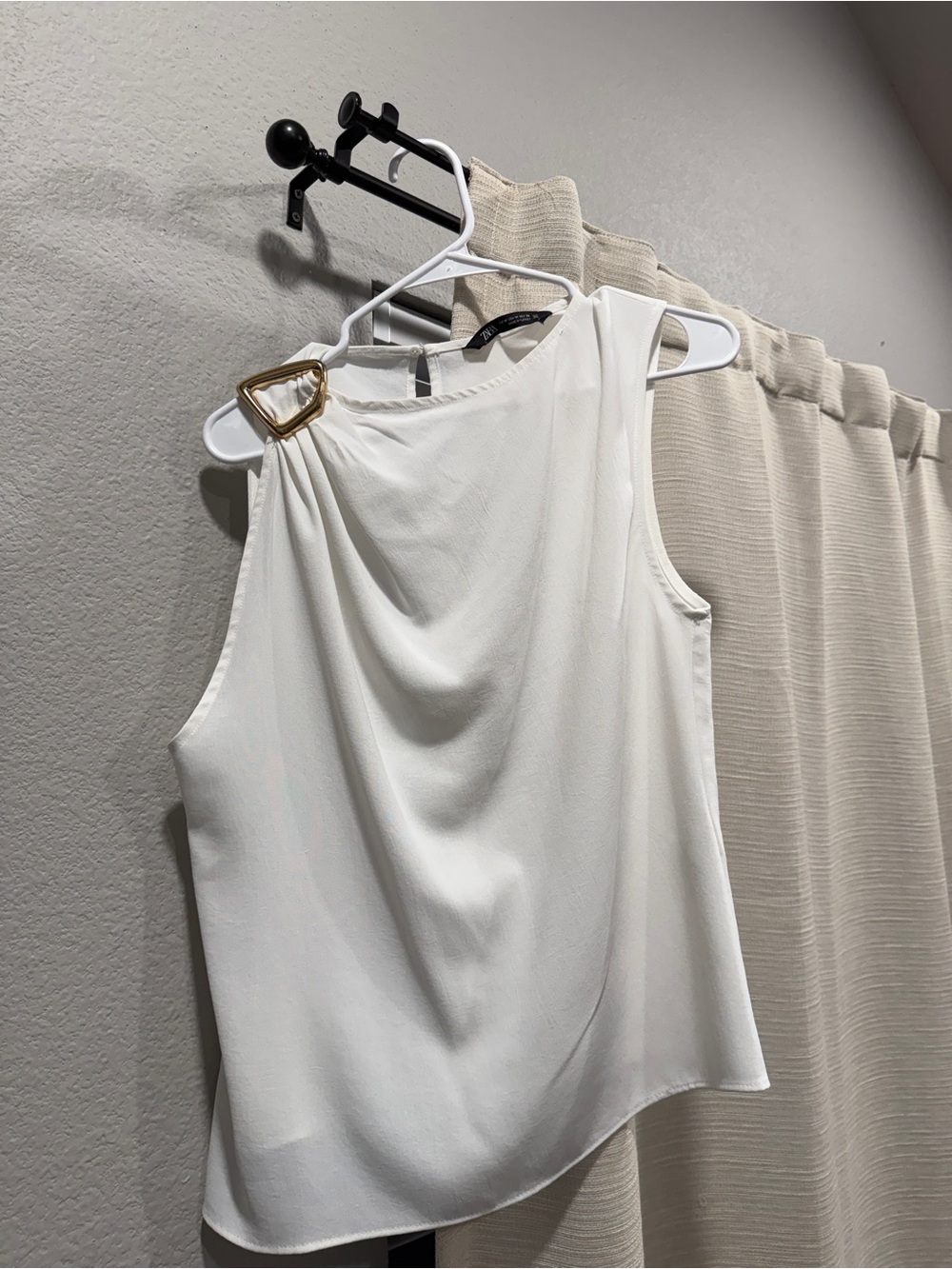 Zara Cream Draped Sleeveless Camisole with Gold Buckle Detail